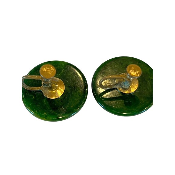 Bakelite vintage Green Yellow Marble Swirl Bakelite screw back Earrings TEST… - Picture 3 of 5